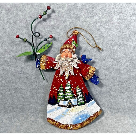 Unbranded Other - Santa Claus Hand‎ Painted Tin Ornament 8" Holiday Cabin Farmhouse Country Metal
